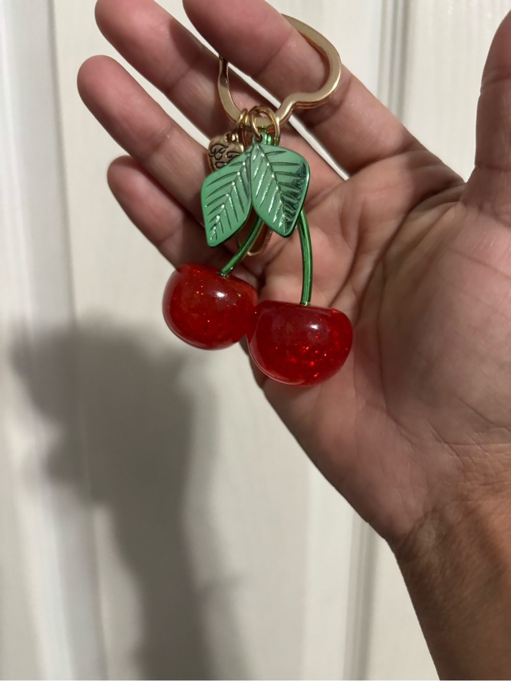 Amazon Red Cherry Keychain with Green Leaves